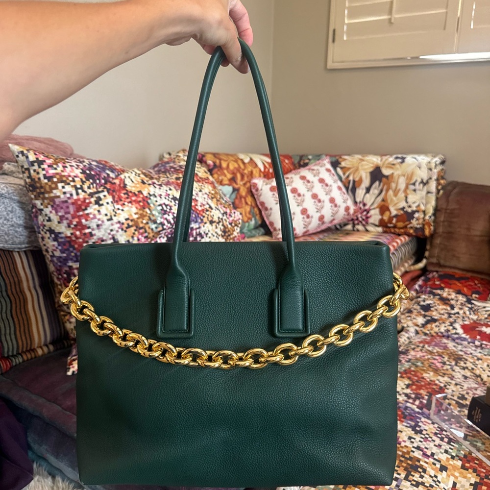 Bottega Veneta Green Gold Tote Bag with Chain Detail
